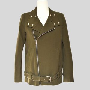 ZARA Women's Olive Green Belted Moto Biker Jacket Size XS